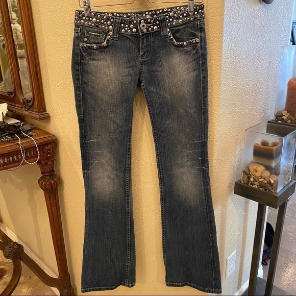 MISS ME Women Embellished Waist Pockets Blue Jean Size 26 - Picture 5 of 9